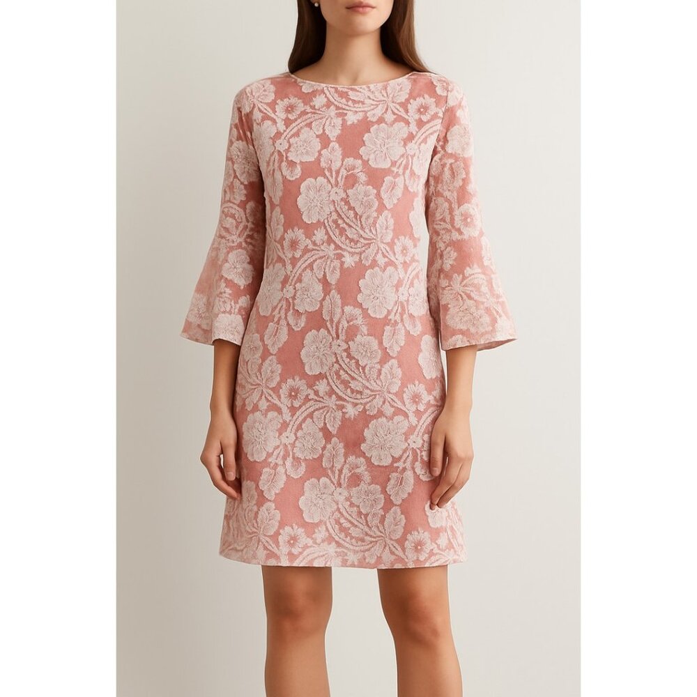 NWT | Ellen Weaver Pink & White Floral Lace Dress | Size Large